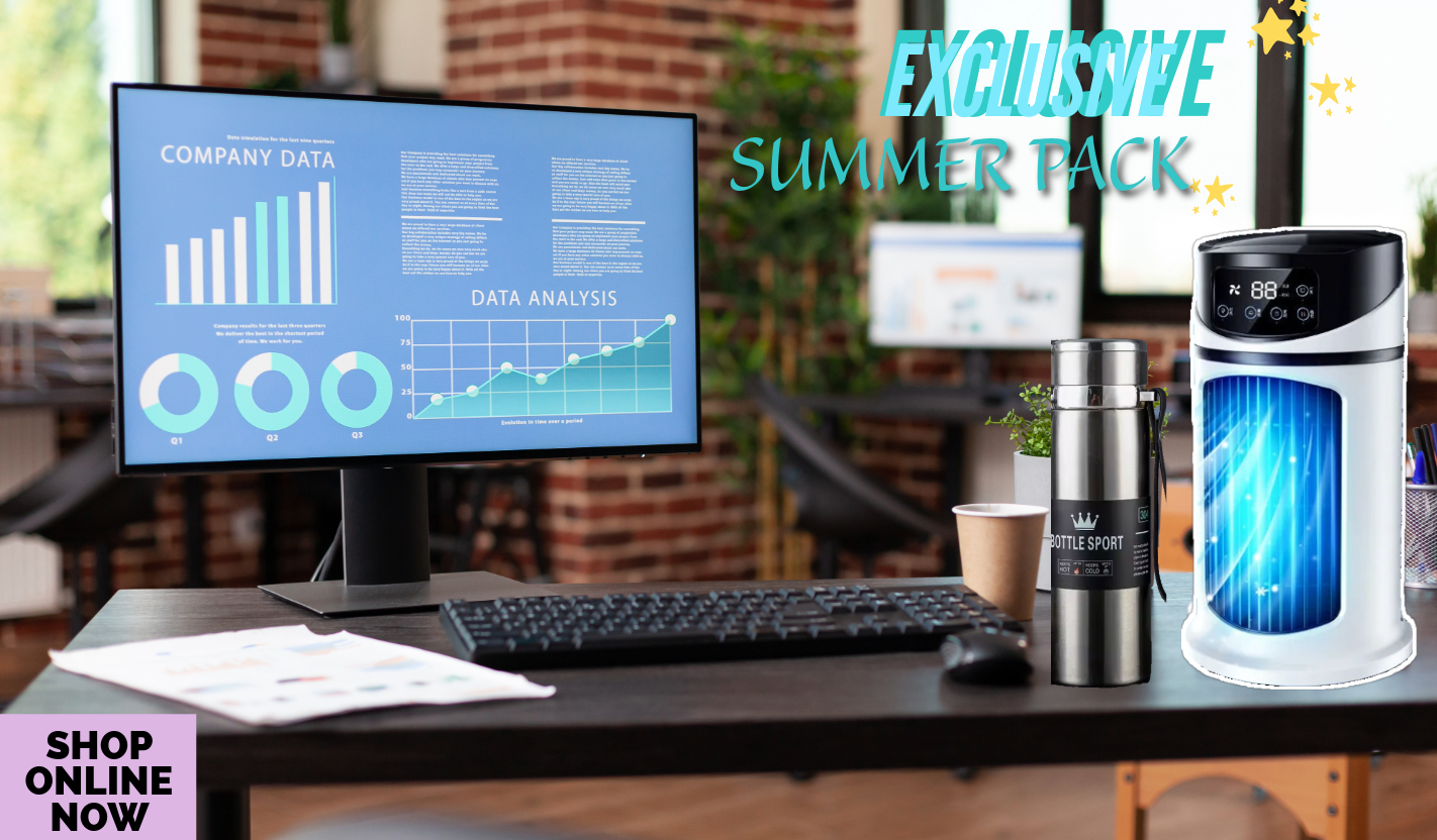 2-in-1 Summer Cooling Pack | Mini USB Air Cooler + 1L Stainless Steel Thermos